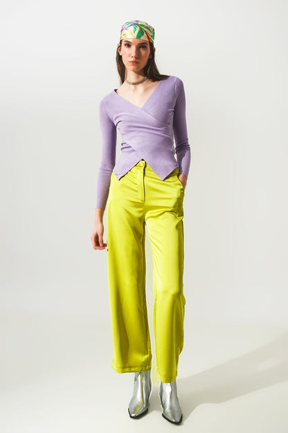 Purple ribbed v neck sweater