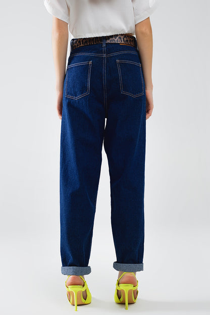 Raw Blue Mom Jeans With Pleated Detail