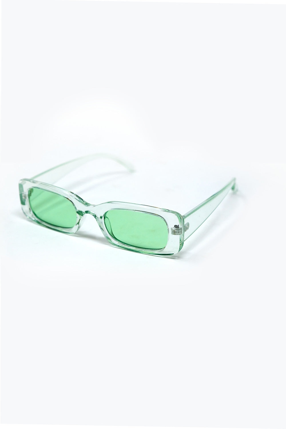 Rectangular Green Transparent Sunglasses with Green Smoke Lenses