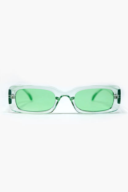 Q2 Rectangular Green Transparent Sunglasses with Green Smoke Lenses