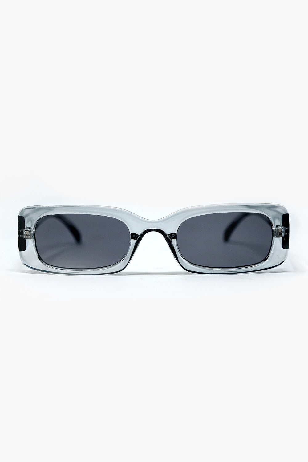 Q2 Rectangular Grey Transparent Sunglasses with Dark Smoke Lenses