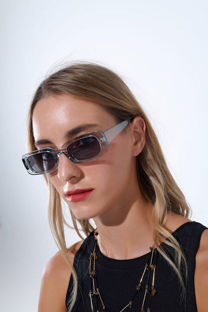 Rectangular Grey Transparent Sunglasses with Dark Smoke Lenses