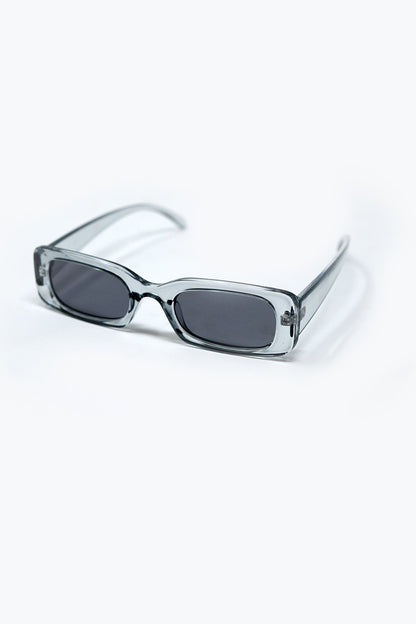 Rectangular Grey Transparent Sunglasses with Dark Smoke Lenses