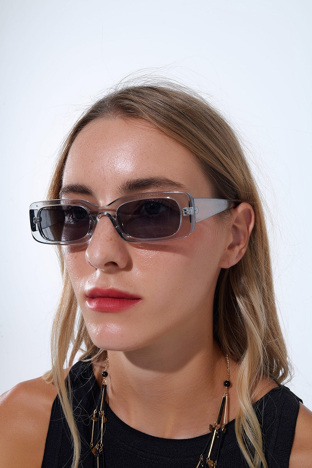 Rectangular Grey Transparent Sunglasses with Dark Smoke Lenses