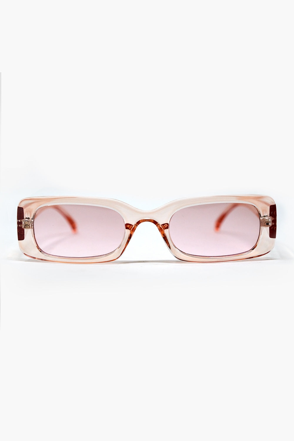 Q2 Rectangular Pink Transparent Sunglasses with pink Smoke Lenses