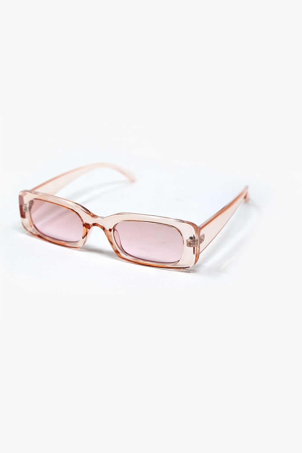 Rectangular Pink Transparent Sunglasses with pink Smoke Lenses