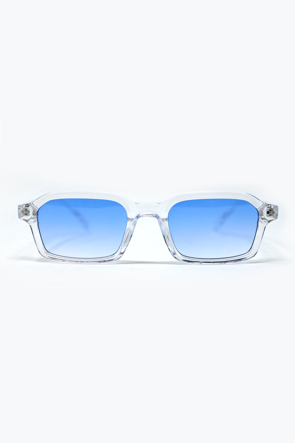 Q2 Rectangular Thick Acetate Clear Frame Sunglasses  With blue Smoke Lense