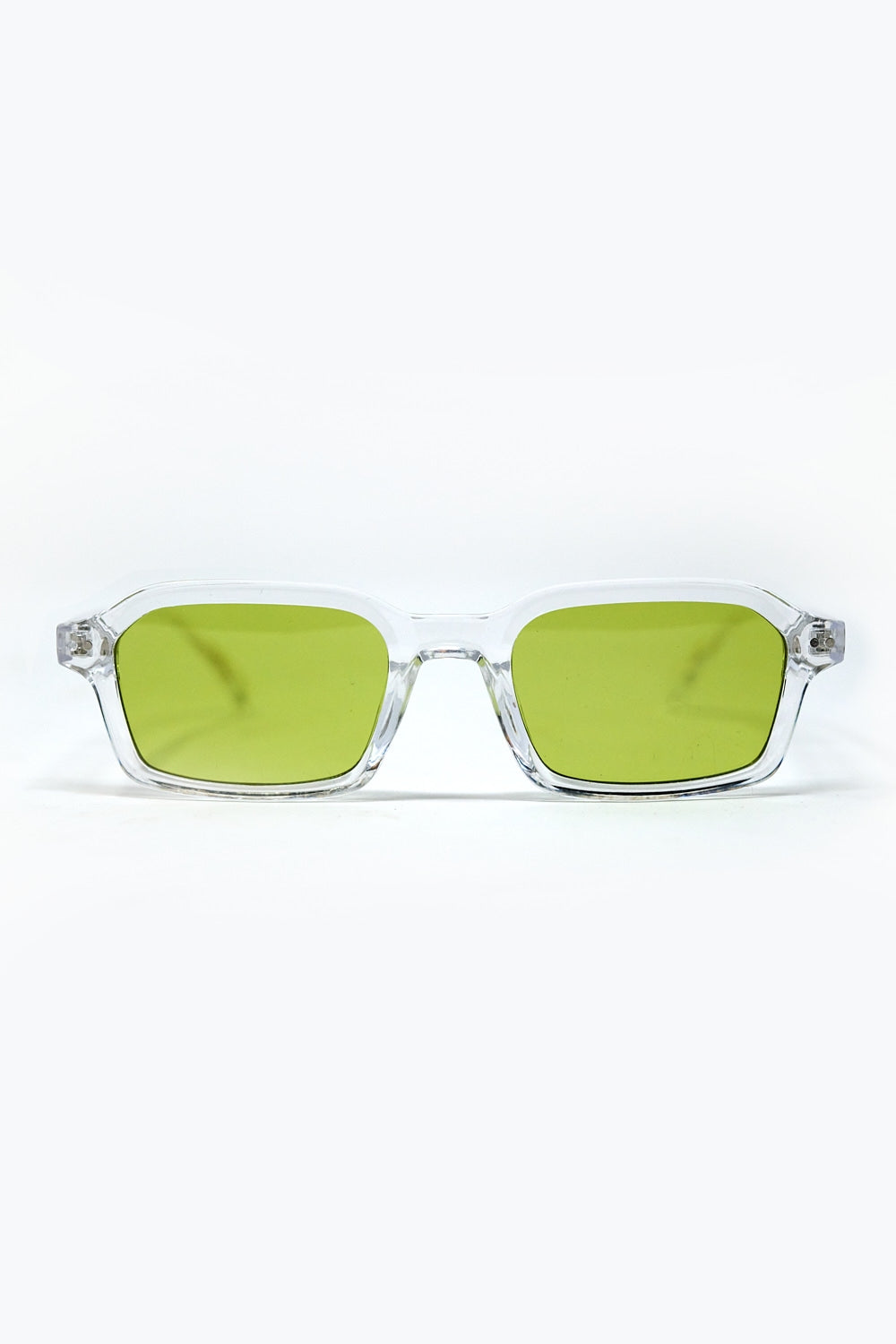 Q2 Rectangular Thick Acetate Clear Frame Sunglasses  With Green Smoke Lense