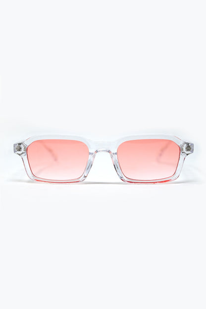 Q2 Rectangular Thick Acetate Clear Frame Sunglasses  With Peach Smoke Lense