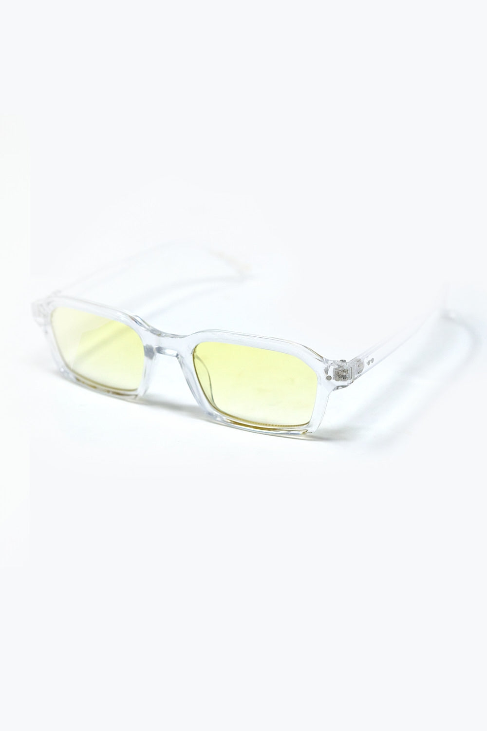 Rectangular Thick Acetate Clear Frame Sunglasses  With Yellow Smoke Lense