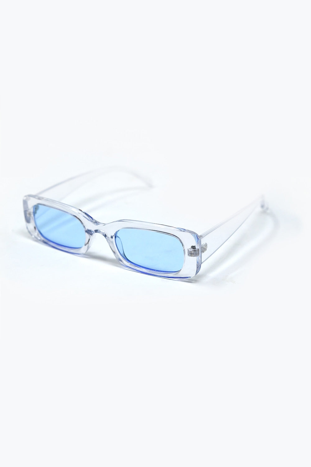 Rectangular Transparent Sunglasses with blue Smoke Lenses