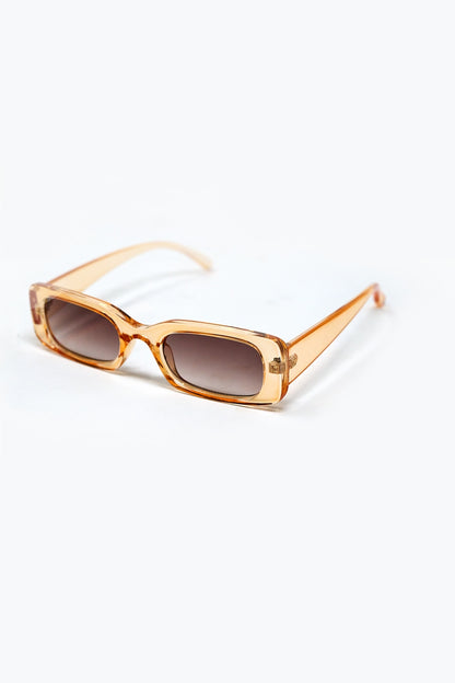 Rectangular Yellow Transparent Sunglasses with brown Smoke Lenses