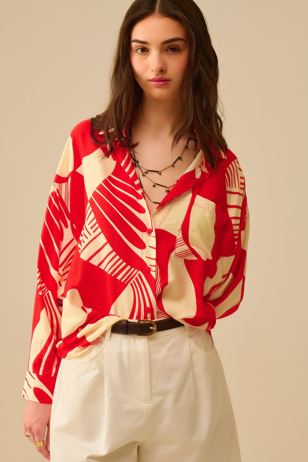 Q2 Red Polo Shirt with abstract print