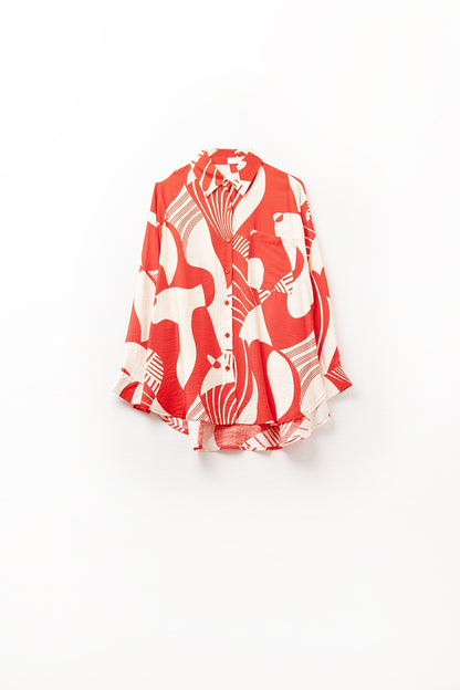 Red Polo Shirt with abstract print