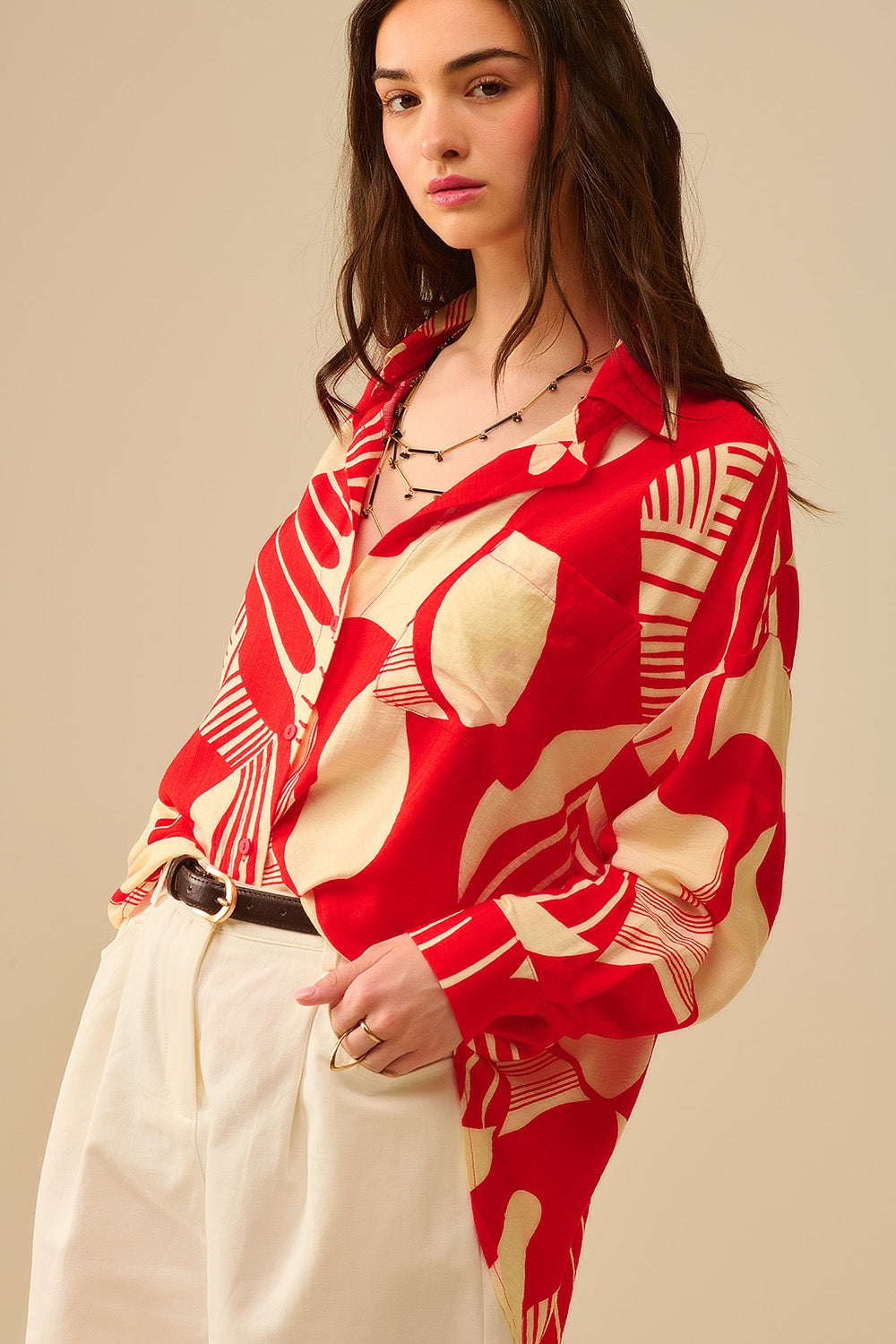 Red Polo Shirt with abstract print