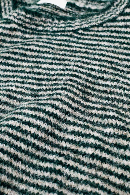 Relaxed Bat-Wing Stripey Sweater in Green and White Cozy Knit