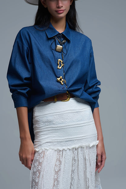 Relaxed Denim Shirt With Gold Abstract Buttons