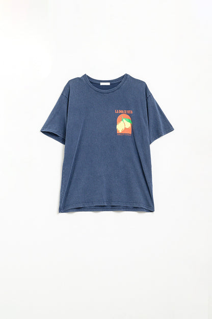 Relaxed Fit T-Shirt With La Dolce Vita Print in Navy blue