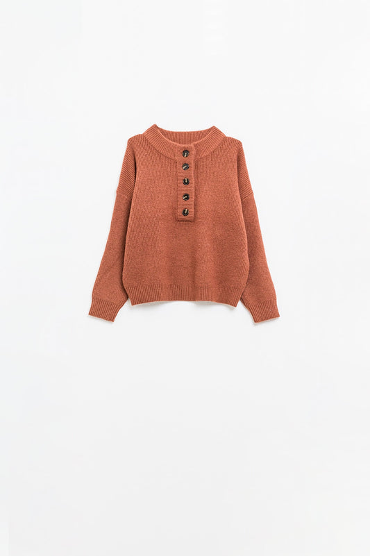 Q2 Relaxed Half-Button Sweater in camel
