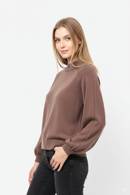 relaxed style brown jumper with balloon sleeves