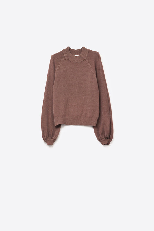 Q2 relaxed style brown jumper with balloon sleeves