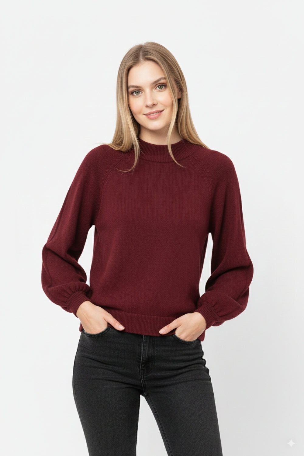 relaxed style burgundy jumper with balloon sleeves
