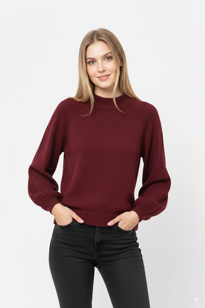 relaxed style burgundy jumper with balloon sleeves