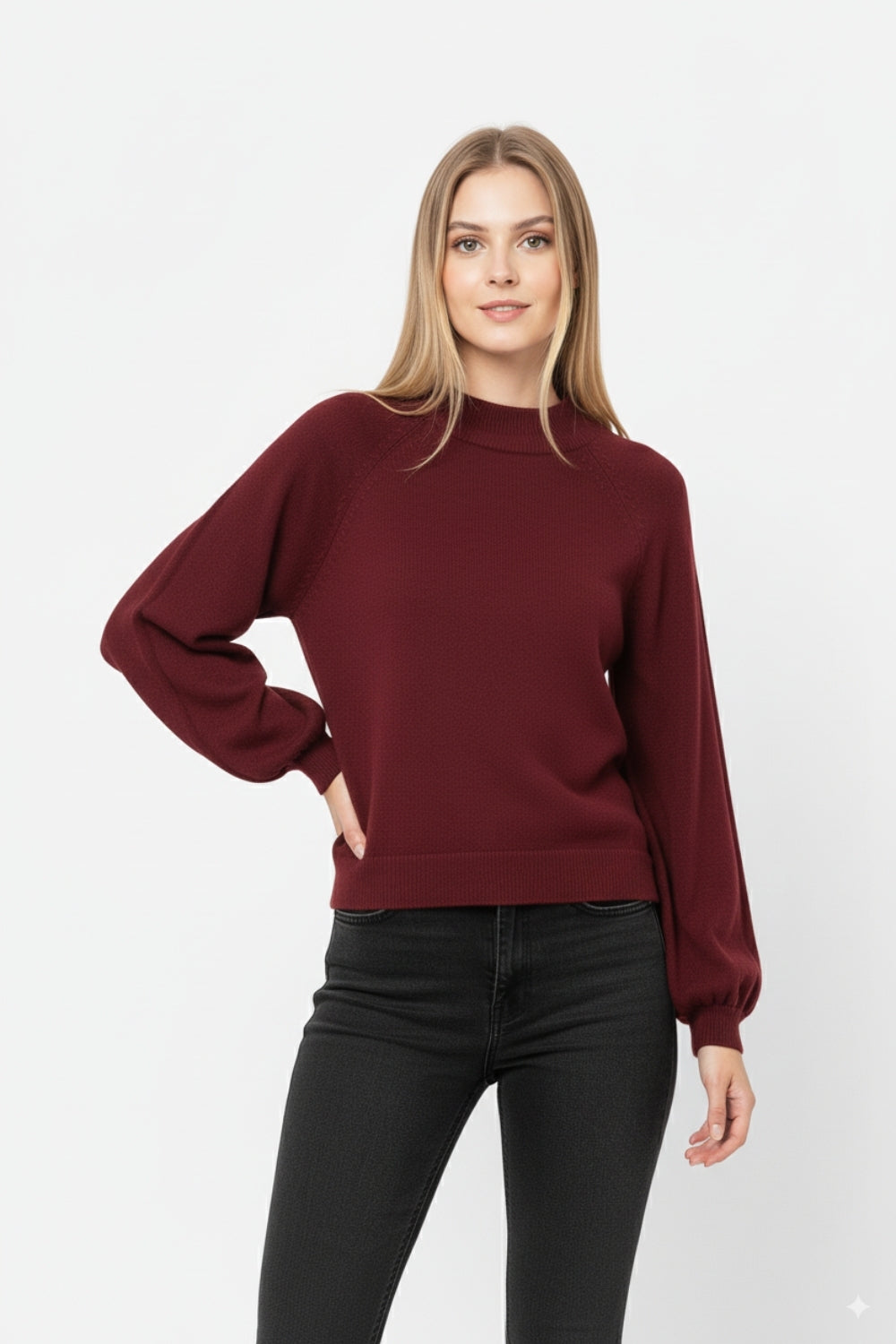 relaxed style burgundy jumper with balloon sleeves