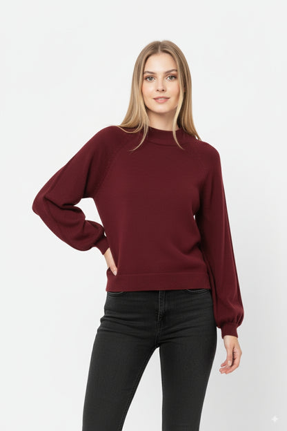 relaxed style burgundy jumper with balloon sleeves