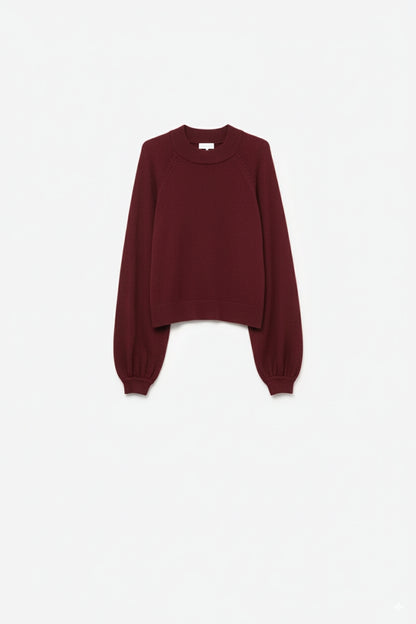 Q2 relaxed style burgundy jumper with balloon sleeves