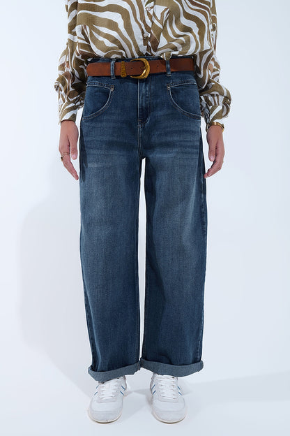 Q2 Relaxed WideLeg Vintage Wash Jeans