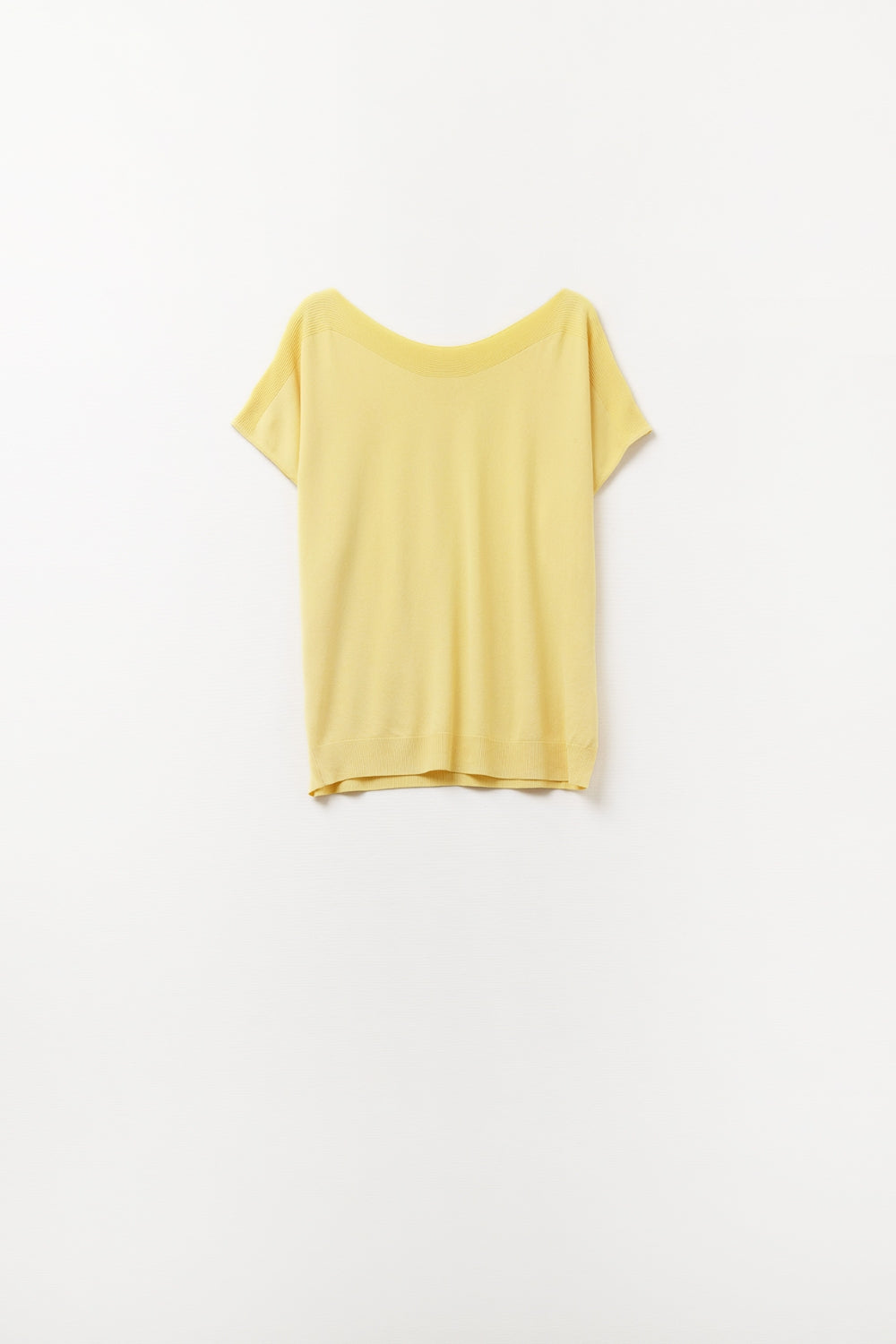 Relaxed yellow boatneck sweater with dropped sleeves