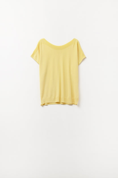 Relaxed yellow boatneck sweater with dropped sleeves