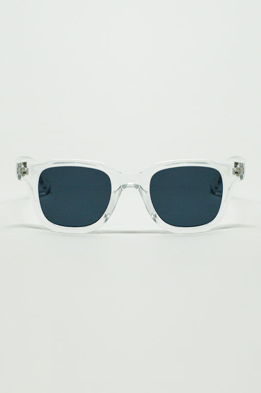 Q2 Retro Round Sunglasses With Smoke Black Lense and Transparent Frame