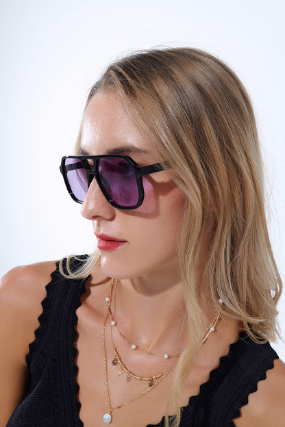Retro Style Sunglasses with black frames and purple lenses