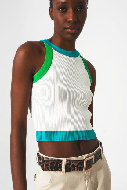 Ribbed cropped vest top in blue