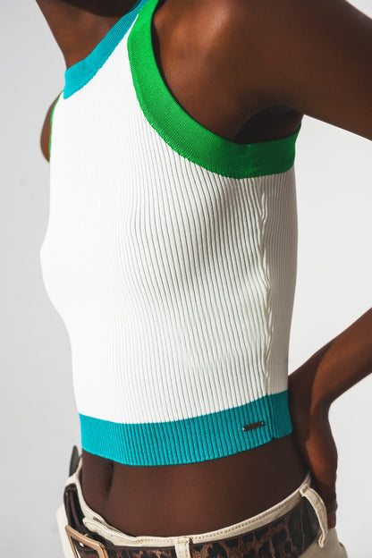 Ribbed cropped vest top in blue