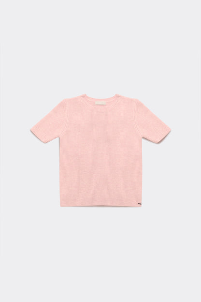 Ribbed short sleeve crop knitted top in pink