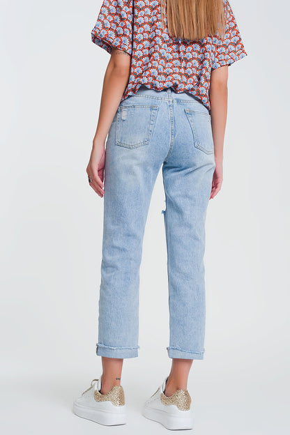 ripped straight fit jeans in light denim