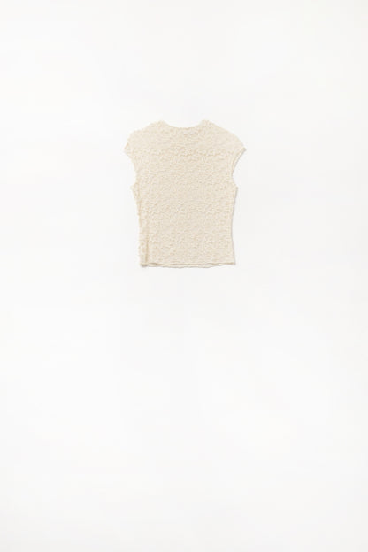 Romantic Lace T-shirt With Cap Sleeves in beige