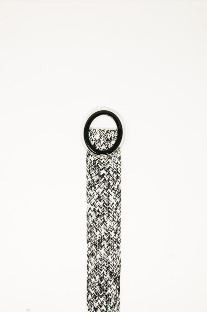 Round Buckle Braided Belt in Black and White