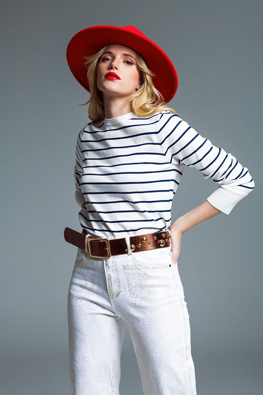 Q2 Round neck jumper in navy stripe