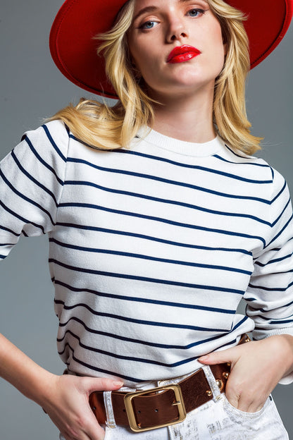 Round neck jumper in navy stripe