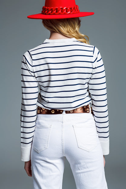 Round neck jumper in navy stripe