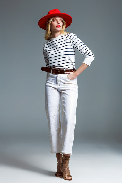 Round neck jumper in navy stripe