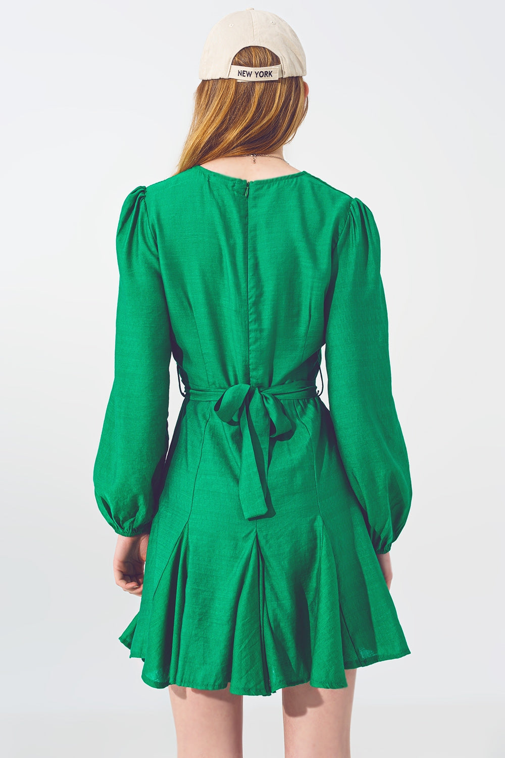 Ruffle V Neck Dress in Green