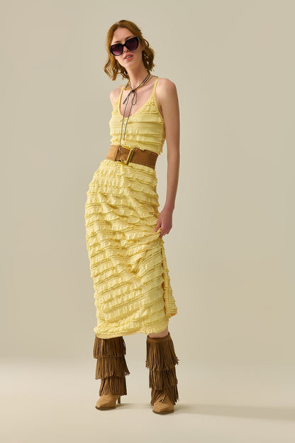 Ruffled maxi dress in yellow with straps