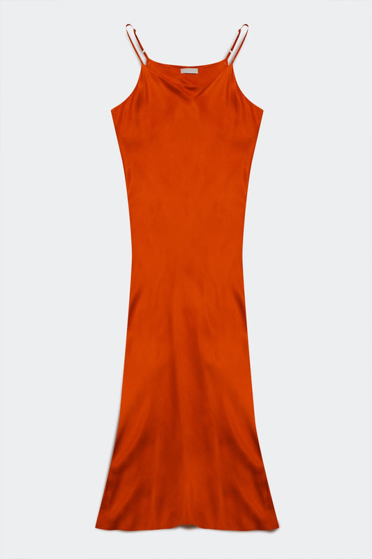 Q2 satin cowl neck cami maxi dress in orange