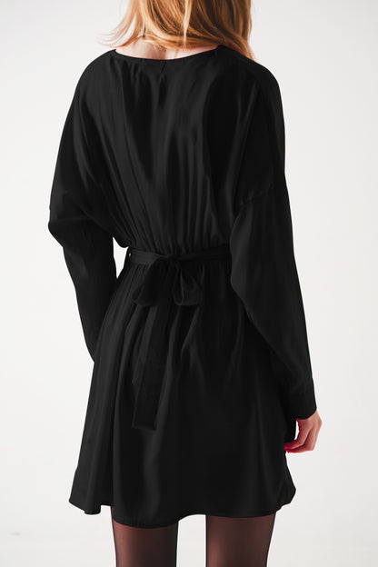Satin mini dress in black