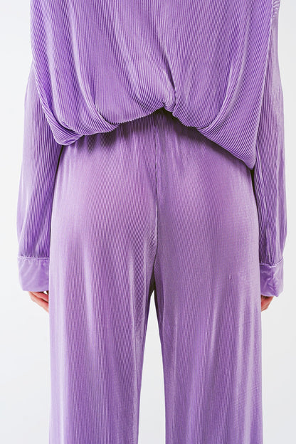 Satin Pleated Wide Leg Pants in lilac